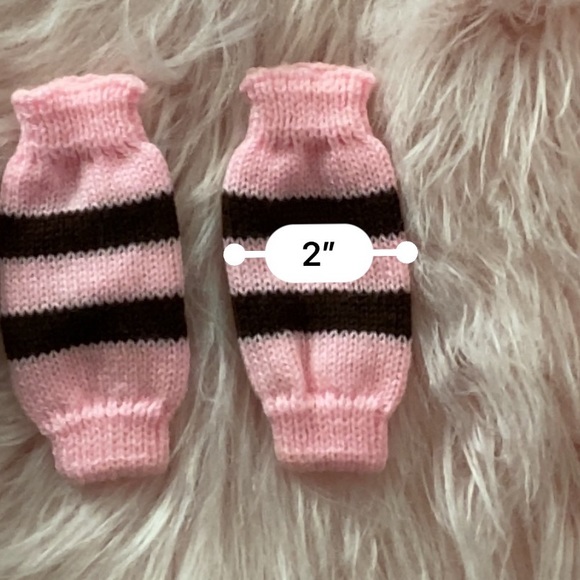 Dog Pink & Brown Striped Knit Leg Warmers Fall Winter Snow - Picture 3 of 3